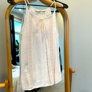 Loft light pink embroidered detail tie neck blouse size Small petite